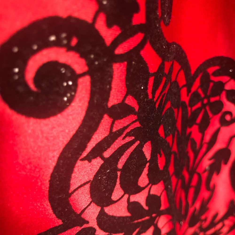 Rare Editions Black Velvet and Red Satin Lace Patterned Dress - Picture 4 of 7